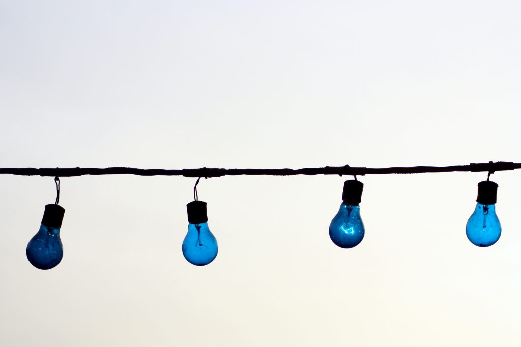 String light with blue light bulbs